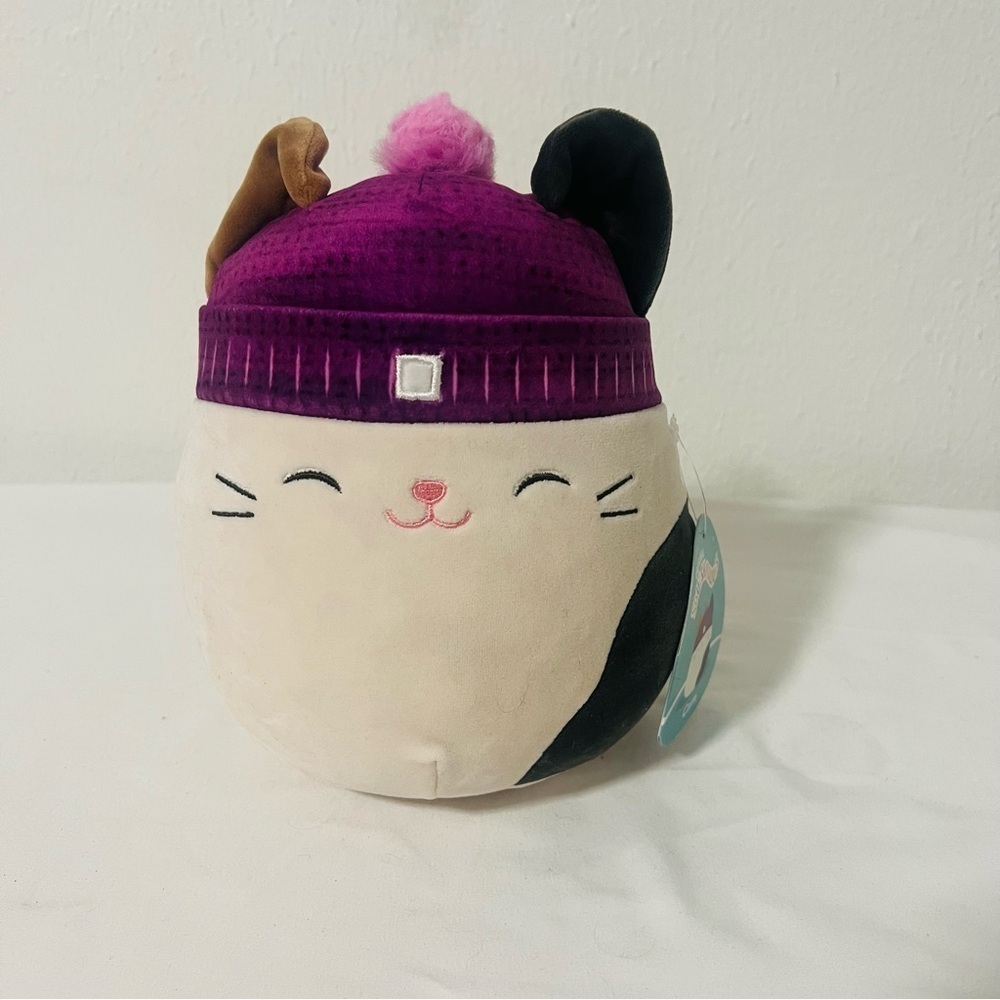 Squishmallows Cam the Calico Cat Wearing a Purple Beanie Hat NWT